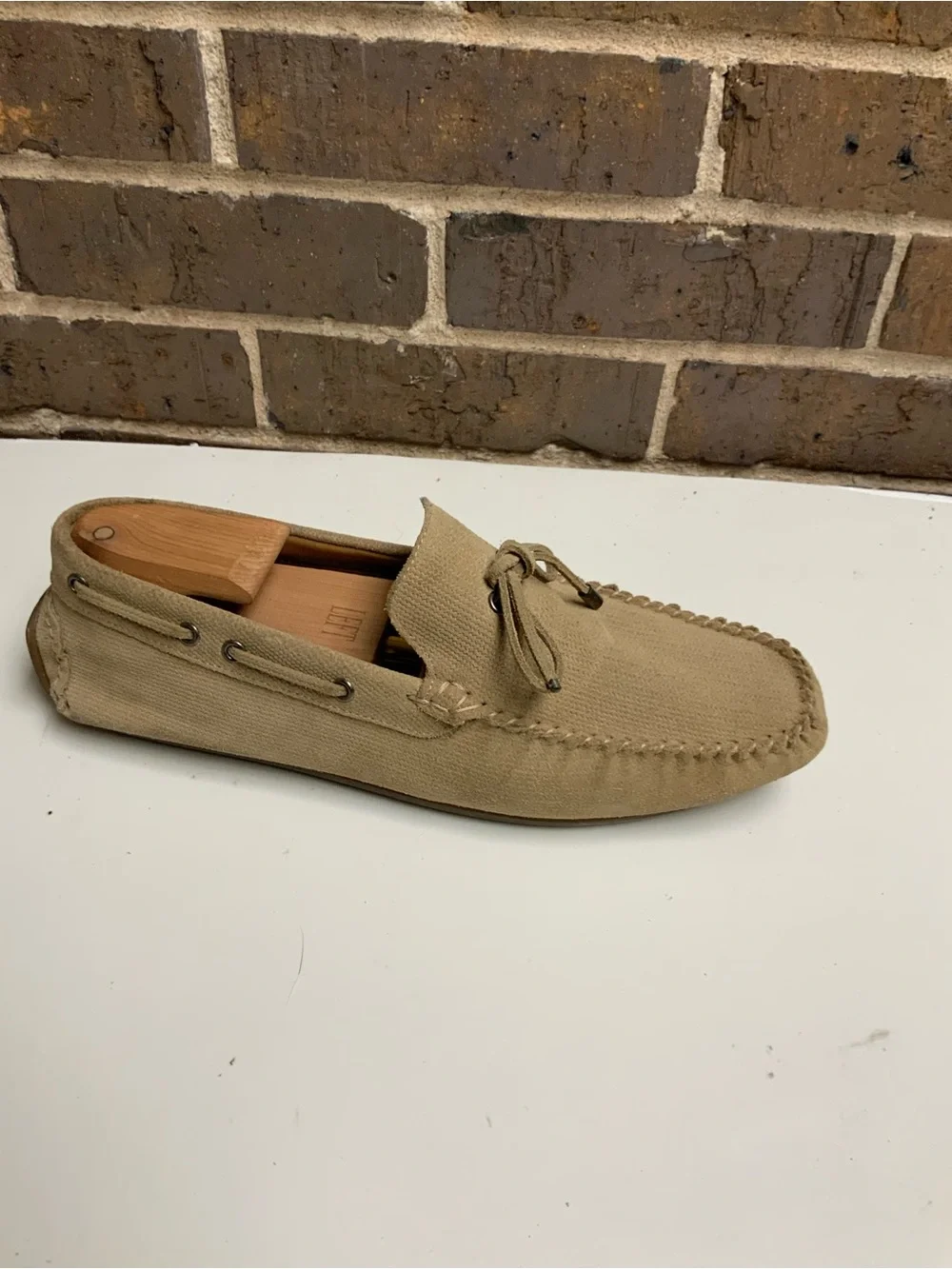 Zara Beige Suede Moccasin Loafer with Bow